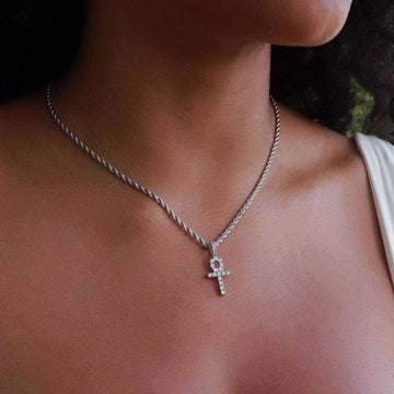 14k Solid Gold Micro Ankh Cross In White Gold - The GLD Shop