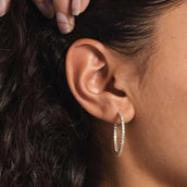 14k Solid Gold Small Eternity Hoop Earrings in Yellow Gold-VS Diamonds