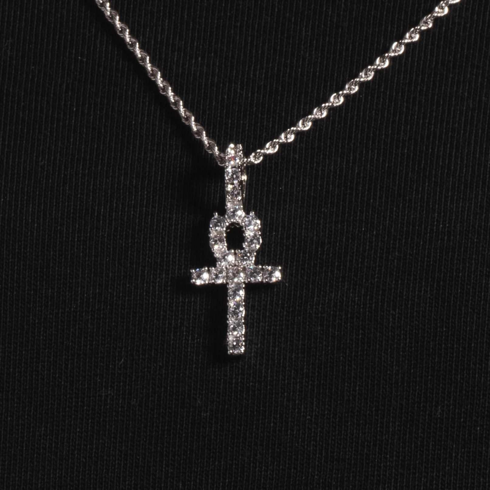 Solid White Gold Micro Ankh Cross Pendant-VS Diamonds- The GLD Shop