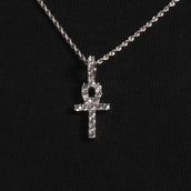 Solid White Gold Micro Ankh Cross Pendant-VS Diamonds