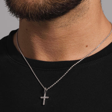 14k Solid White Gold Micro Diamond Cross - The GLD Shop