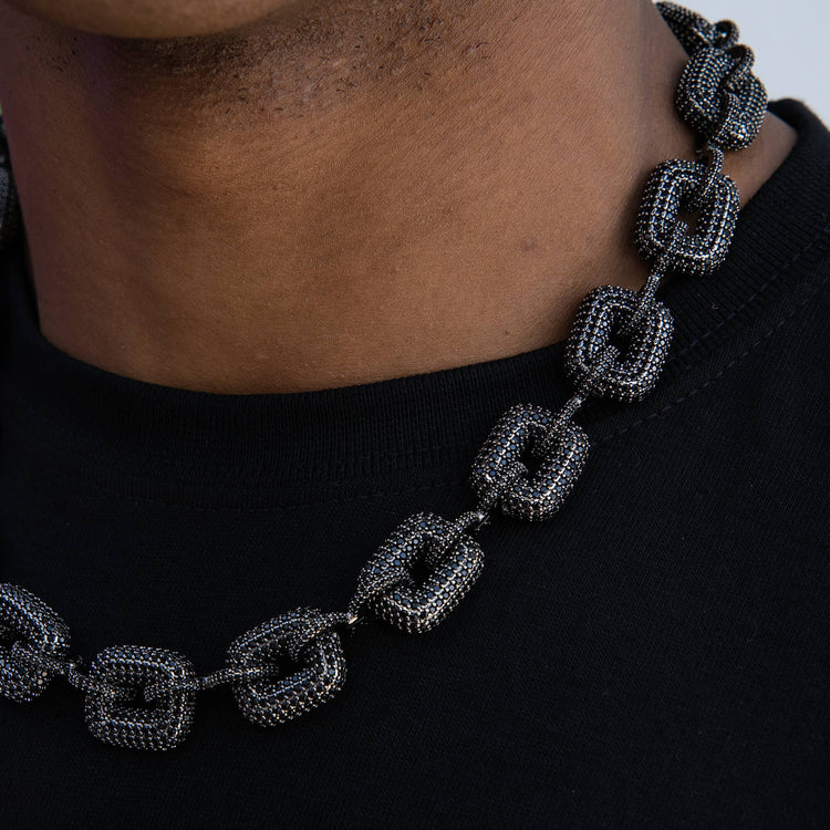 Iced Square Link Chain in Black - 17MM- The GLD Shop