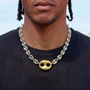 Two Tone Large Link Puffed Mariner Chain Necklace in White & Yellow Gold - 15mm
