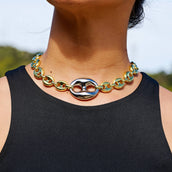 Two Tone Large Link Puffed Mariner Necklace in Yellow & White Gold - 15mm