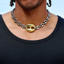 Collar de cadena marinera grande bicolor inflada de eslabones en oro blanco y amarillo - 15 mm