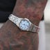 25MM Mini Visionary Stainless Steel Band Watch - White Gold - Pantone Blue Dial