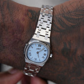 Reloj Mini Visionary de 25 mm con correa de acero inoxidable - Oro blanco - Esfera azul Pantone