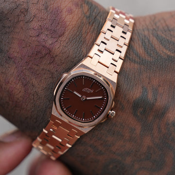 25MM Mini Visionary Stainless Steel Band Watch - Rose Gold - Chocolate Brown Dial