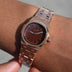 Reloj Mini Visionary de 25 mm con correa de acero inoxidable - Oro rosa - Esfera marrón chocolate