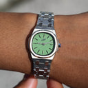 Reloj Mini Visionary de 25 mm con correa de acero inoxidable - Oro blanco - Esfera verde menta