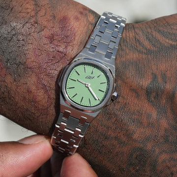 25MM Mini Visionary Stainless Steel Band Watch - White Gold - Mint Green Dial