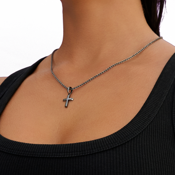 Micro Simple Cross Pendant in Black