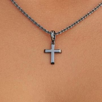 Micro Simple Cross Pendant in Black
