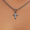 Micro Simple Cross Pendant in Black