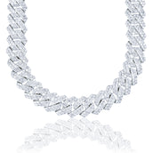 Men's Moissanite Diamond Prong Cuban Chain in White Gold Vermeil - 19mm