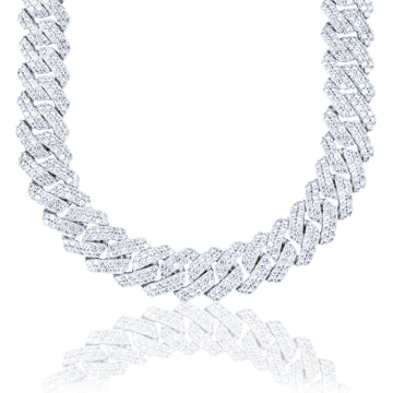 Women's Moissanite Diamond Prong Cuban Necklace in White Gold Vermeil - 19mm