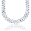 Men's Moissanite Diamond Prong Cuban Chain in White Gold Vermeil - 19mm