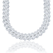 Moissanite Diamond Prong Cuban Necklace in Sterling Silver - 19mm