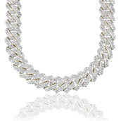 Men's Moissanite Diamond Prong Cuban Chain in Yellow Gold Vermeil - 19mm