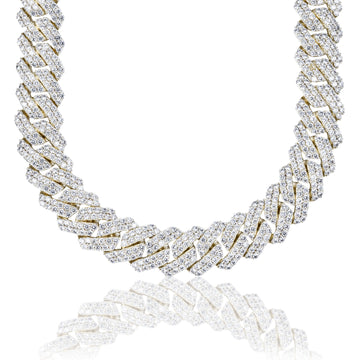 Women's Moissanite Diamond Prong Cuban Chain in Yellow Gold Vermeil - 19mm