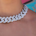 Diamond Baguette Tight Link Cuban Chain Necklace in White Gold - 19mm