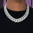 Cadena Cubana de Eslabones Apretados de Baguettes de Diamantes en Oro Amarillo - 19 mm