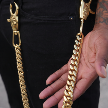19MM Miami Cuban w/ 65MM Carabiner Pant Chain in Yellow Gold