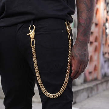 19MM Miami Cuban w/ 65MM Carabiner Pant Chain in Yellow Gold