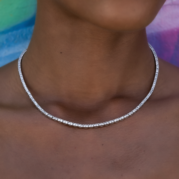 Collar + Pulsera de Tenis de Diamantes en Oro Blanco - 2 mm