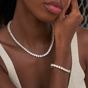 Diamond Tennis Necklace + Bracelet Bundle in Yellow Gold- 5mm