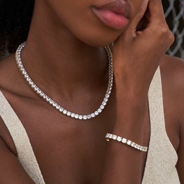 Diamond Tennis Necklace + Bracelet Bundle in Yellow Gold- 5mm