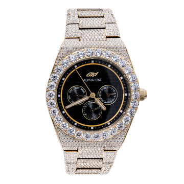 Moissanita Alpha Era Helada de 42 mm en Oro con Esfera Negra