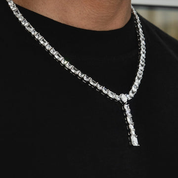 Multi Stone Lariat Chain in White Gold