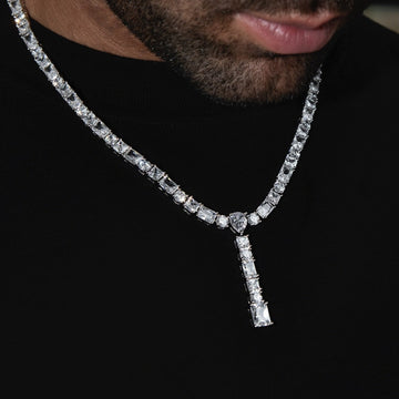 Multi Stone Lariat Chain in White Gold