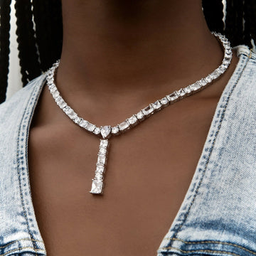 Multi Stone Lariat Necklace in White Gold