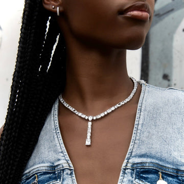 Multi Stone Lariat Necklace in White Gold