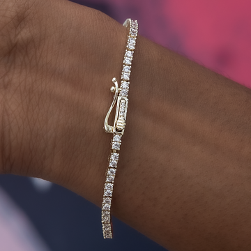 Paquete de collar y pulsera de tenis de diamantes en oro amarillo - 2 mm