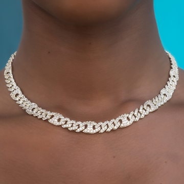 Iced Mariner Puffed Cuban Necklace in Yellow Gold