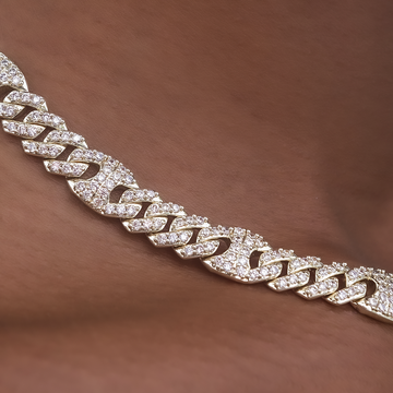 Iced Mariner Puffed Cuban Necklace in Yellow Gold