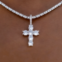 Iced Micro Round Cross Pendant in White Gold