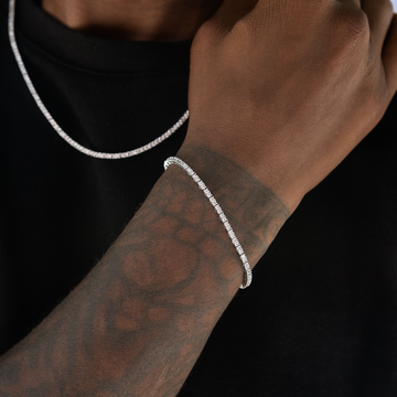 Paquete de cadena de tenis y pulsera de diamantes en oro blanco - 2 mm