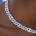 Iced Mariner Puffed Cuban Necklace in White Gold