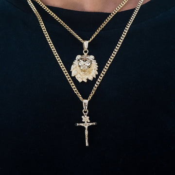 Crucifix and Lion Set in Yellow Gold