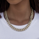 Collar de oro amarillo con eslabones cubanos y diamantes - 12 mm