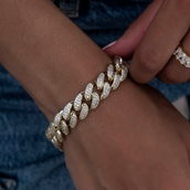 GLD Diamond Cuban Link Bracelet in Yellow Gold- 12mm