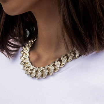 Diamond Cuban Link Necklace in Yellow Gold- 19mm