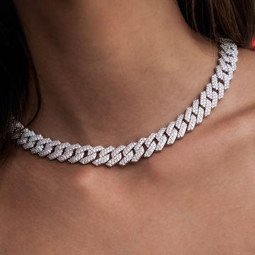 Diamond Prong Link Necklace in White Gold - 12mm