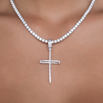 Iced Nail Cross in White Gold