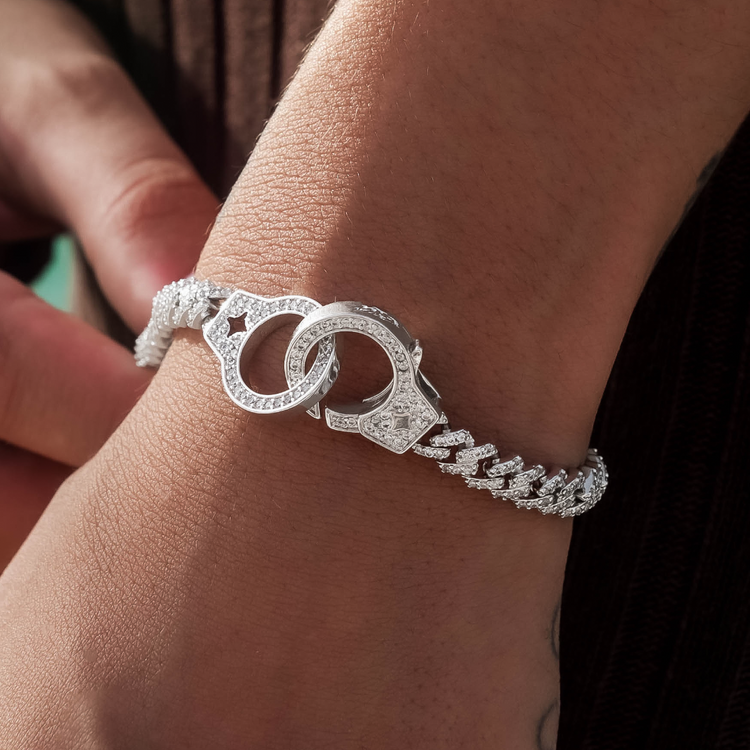 Iced Handcuff Diamond Prong Cuban Bracelet in White Gold