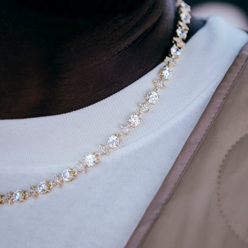 Round Stone Star Tennis Chain + Bracelet Bundle in Yellow Gold